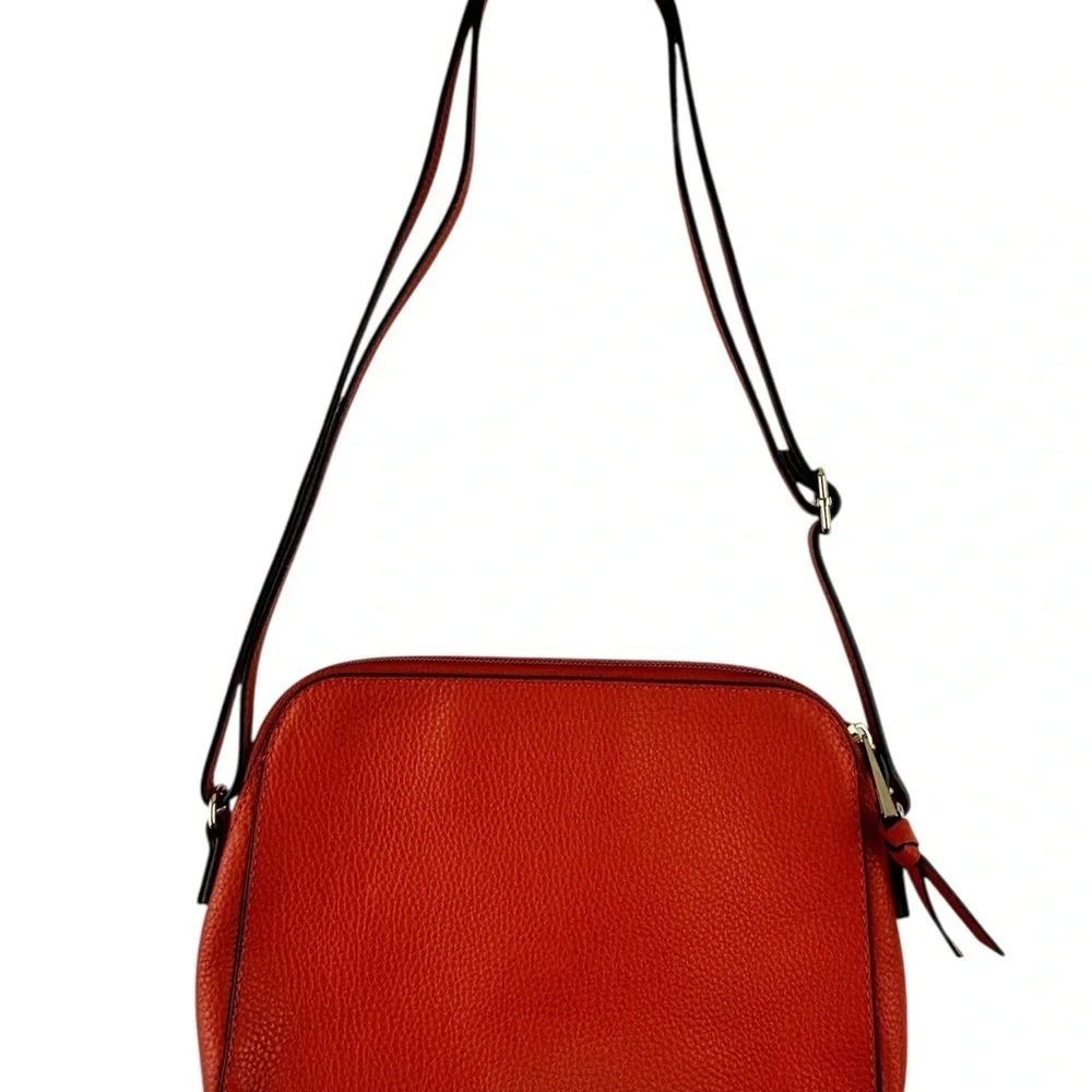 Lodi’s Charlotte Crossbody Purse Burnt Orange Floral interior Pebbled Leather